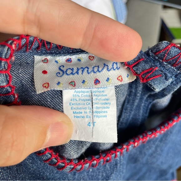SAMARA BLUE JEAN RED PATCHWORK GRAPHIC DRESS SIZE 4T CORRAG CORE COUNTRY WHIMSY - Picture 3 of 3